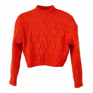 Zara Kids Orange Knit Mock Neck Sweater Girls Size 9-10 Years Cable Knit Pattern